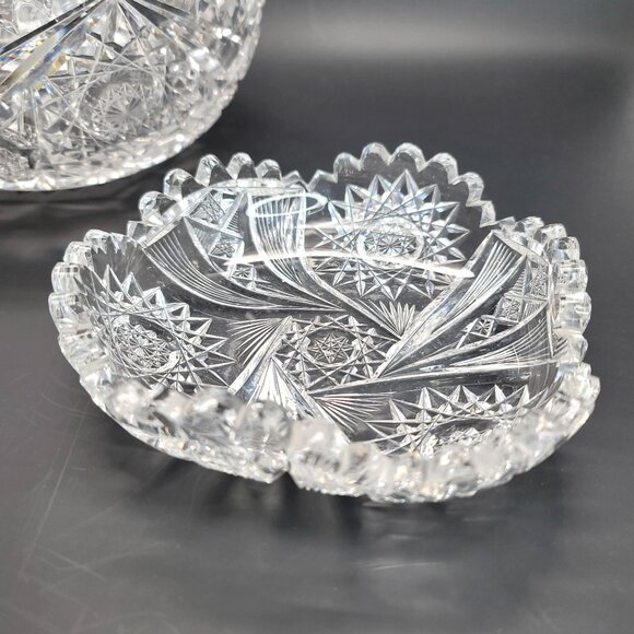 Cut Glass Bowls Set Of 2 With Intricate Starburst Design American Brilliant JY2 - Picture 4 of 10